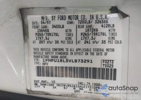 1997 Ford Expedition Eddie Bauer/Xlt from USA, damaged, VIN 1FMFU18L5VLB73291